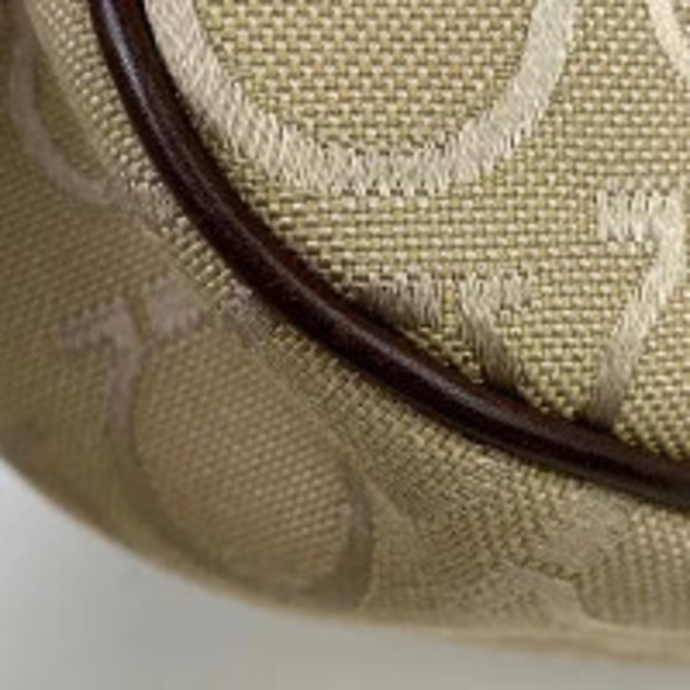 Salvatore Ferragamo Beige Canvas Bag Shoulder Gancini Handbag Hobo over All Tan